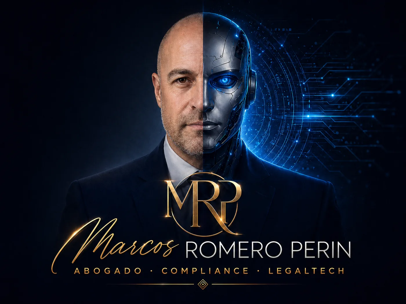 Identidad LegalTech de Marcos Romero Perin con elementos de inteligencia artificial